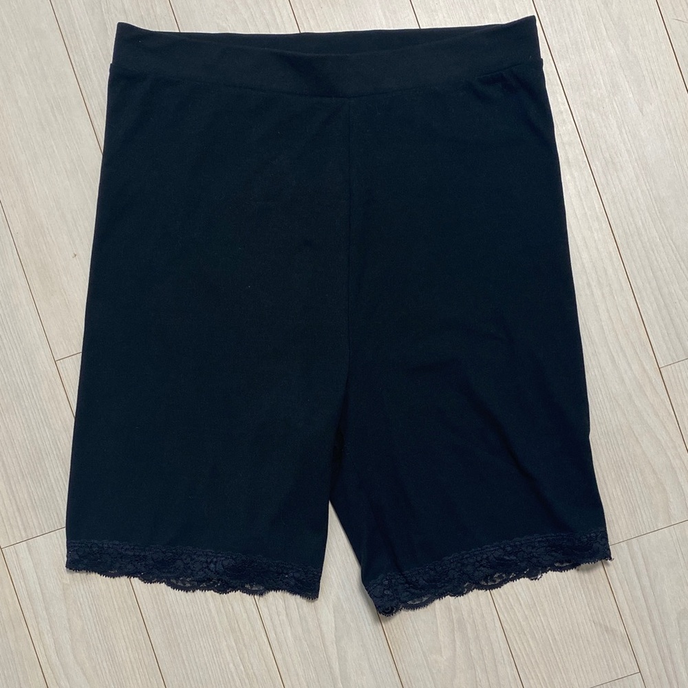 Aerie Midnight Black Lace Hem Bike Shorts
